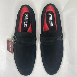 Stacy‎ Adams Mens Quillan Moc Toe Ornament Slip On Black Suede Leather Loafer 7M